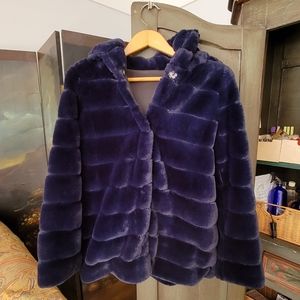 NWOT Navy Faux Fur Hooded Coat Sz Large